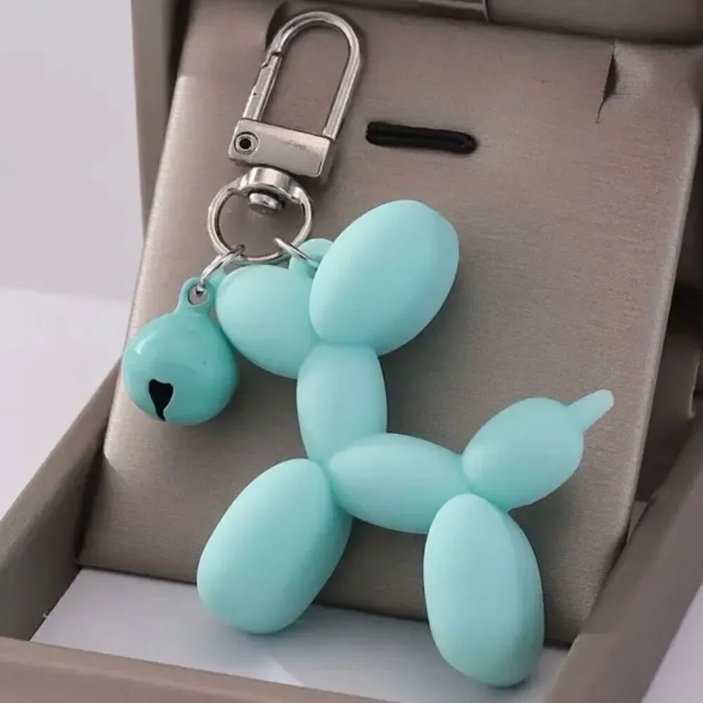 NWT Blue & Silver Metal Trendy Laser Art Balloon Dog Puppy Colorful Keychain Bag